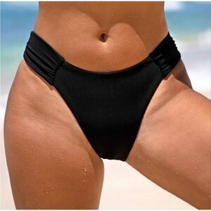Berlock Large NWT Black Ribbed Ruched Bikini Bottom Swimwear sustainable